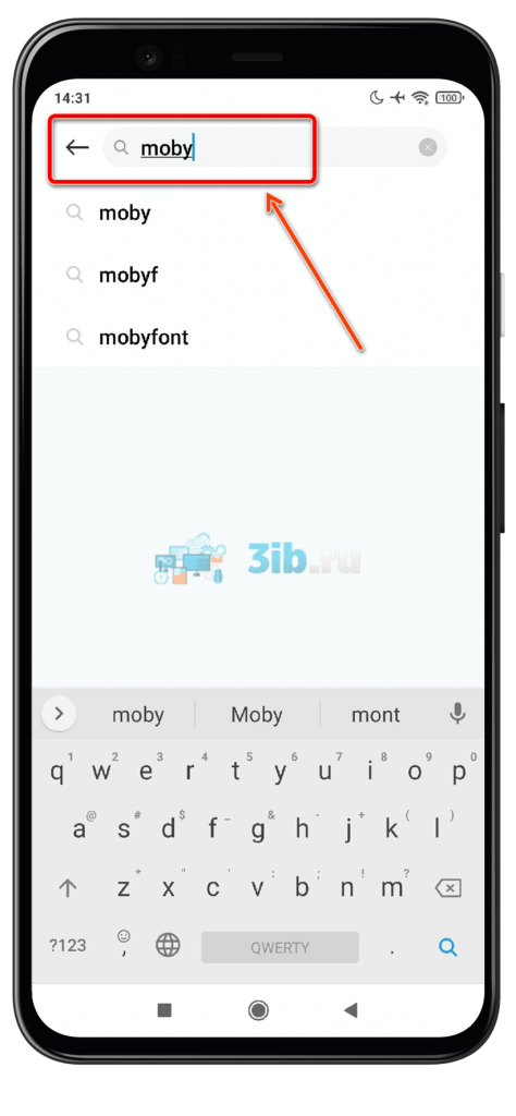 Xiaomi приложение Темы - вводим запрос Moby